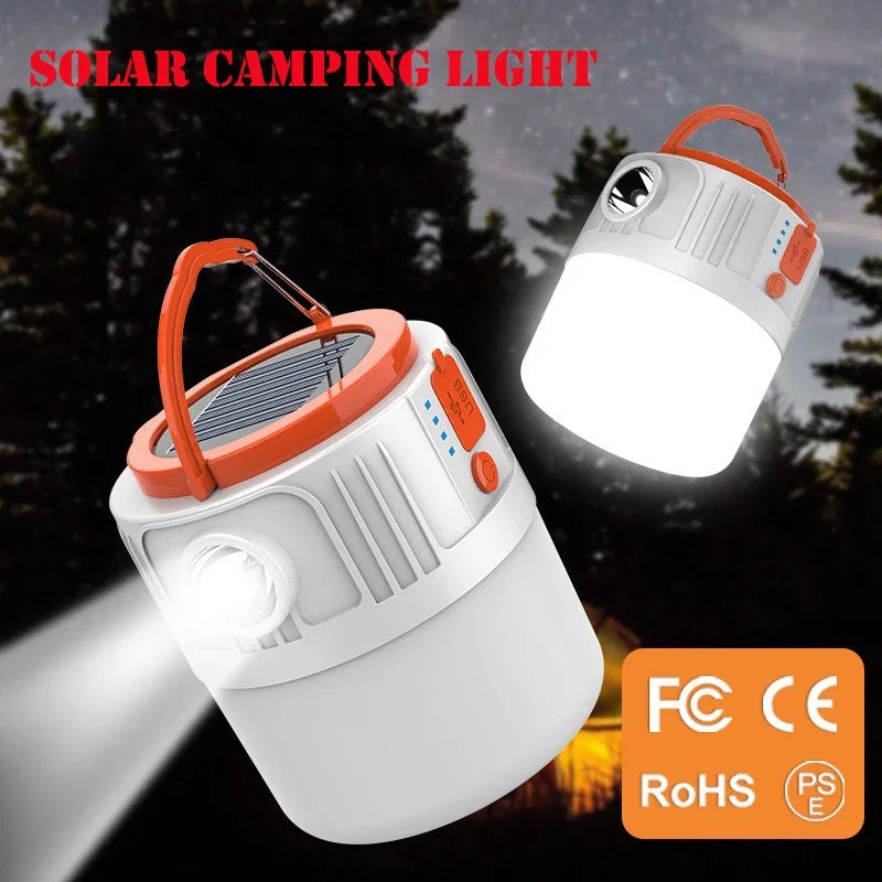 Fully- Rechargeable Solar Power Bank & Camping Lantern (unlimited energy) – LED Light with Remote Control, Waterproof for Outdoor Use