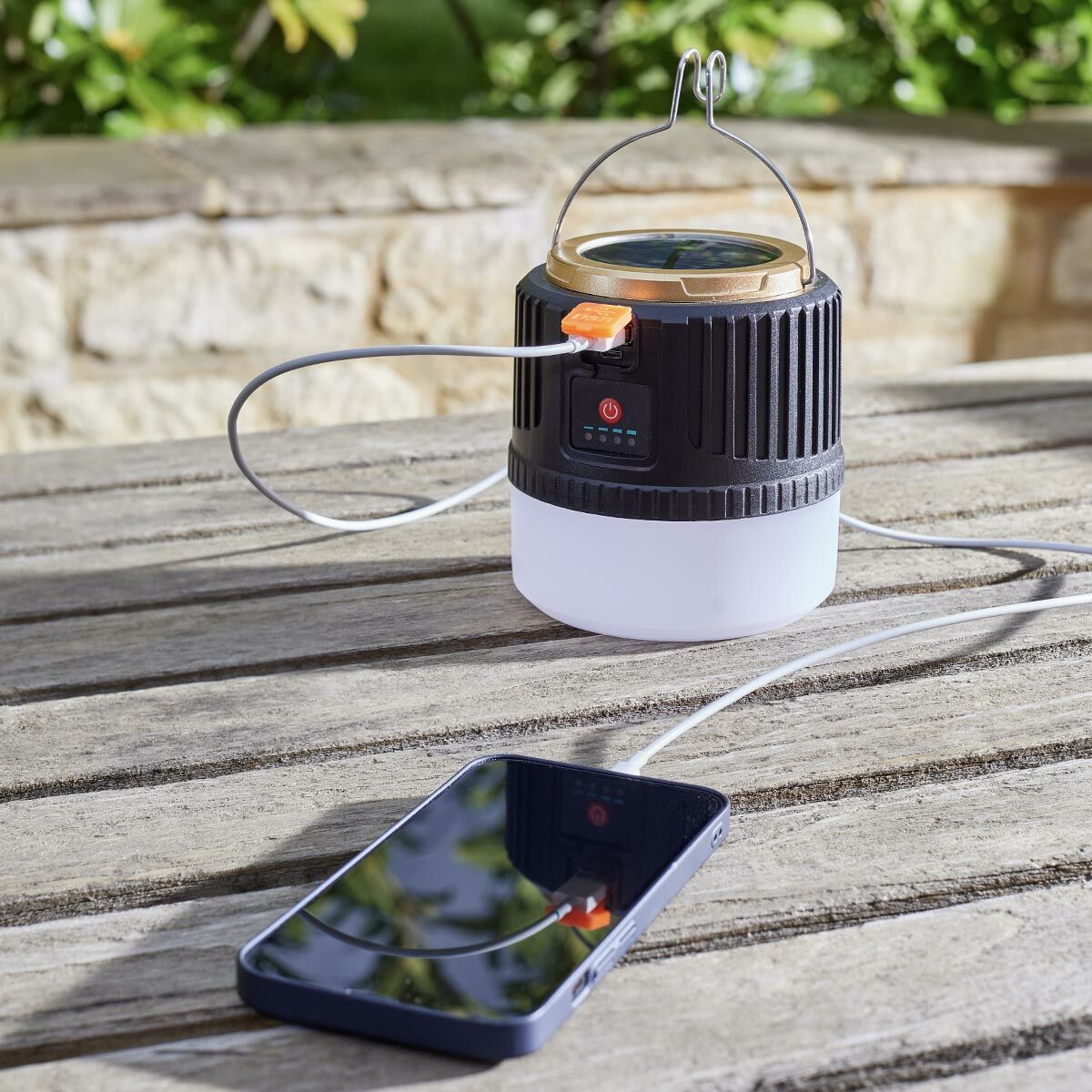 Fully- Rechargeable Solar Power Bank & Camping Lantern (unlimited energy) – LED Light with Remote Control, Waterproof for Outdoor Use